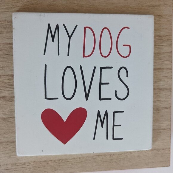 NWT 'My Dog Loves Me' Heart Wood Box Sign Home Decor Valentine's Day Michael's - Picture 3 of 5